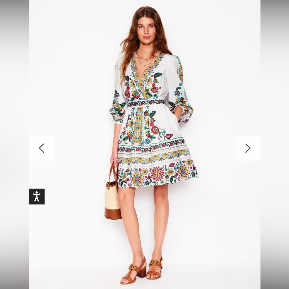 Boden  Mya Cotton White graphic dress